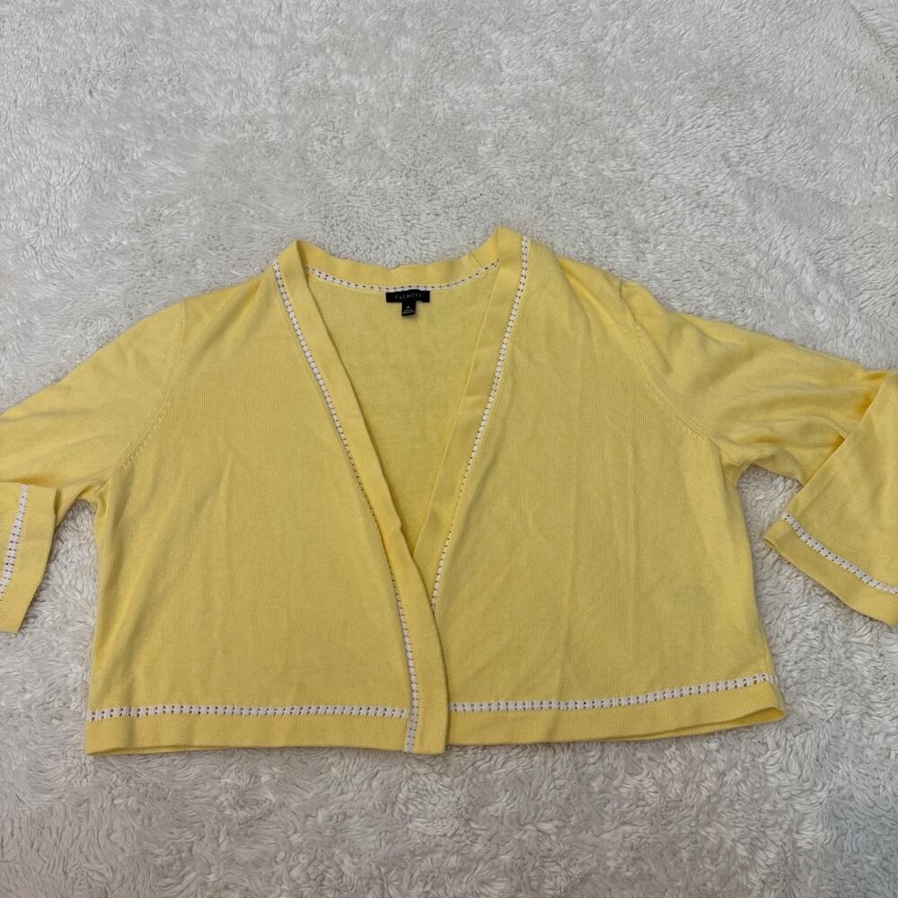 Talbots Womens Butter Yellow Cardigan Preppy Costal Coquette Summer Cotton Sz M